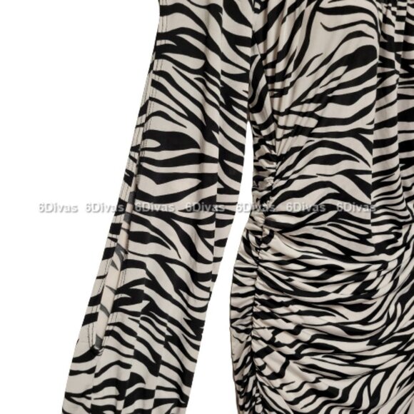 Black and White Animal Print Long Sleeved Body Conforming Sexy Dress - Picture 4 of 9